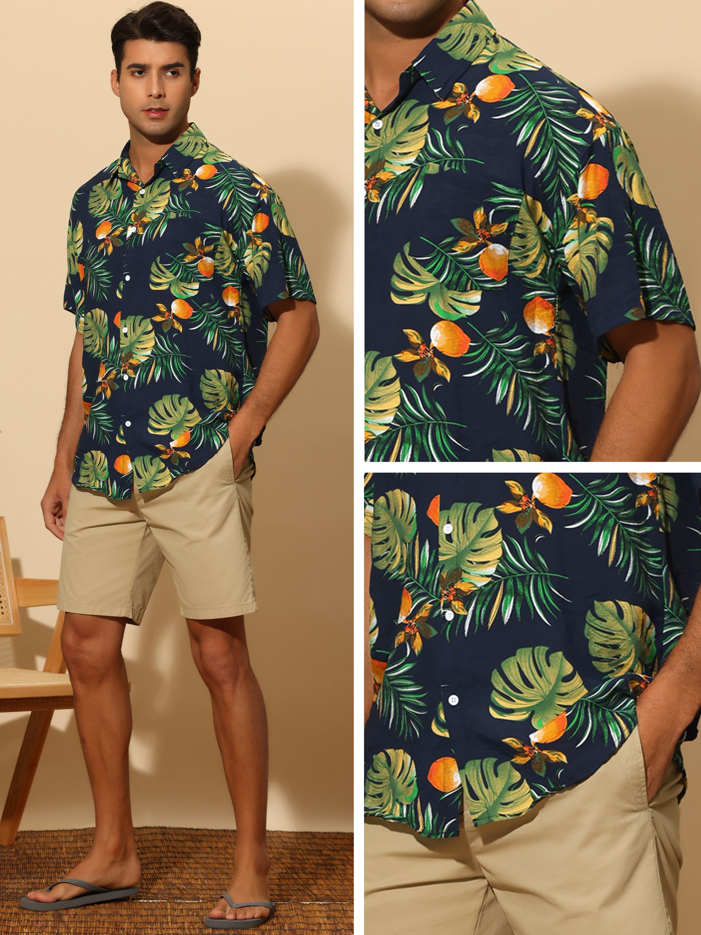 Bublédon Hawaiian Flower Shirt for Men's Short Sleeves Button Down Summer Beach Floral Shirts