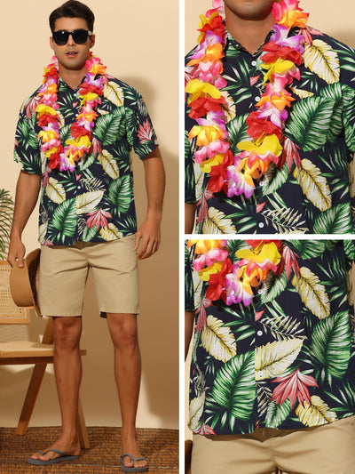 Hawaiian Flower Shirt for Men's Short Sleeves Button Down Summer Beach Floral Shirts