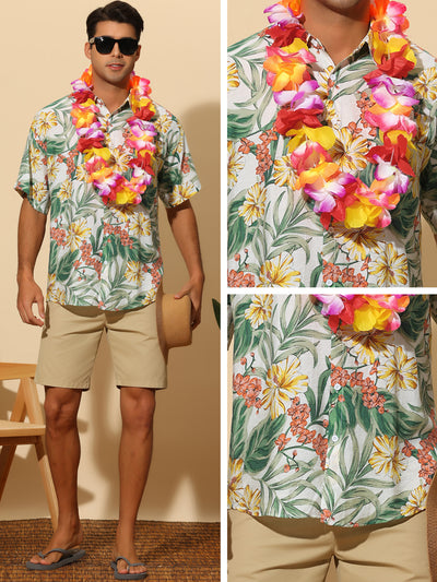 Hawaiian Flower Shirt for Men's Short Sleeves Button Down Summer Beach Floral Shirts