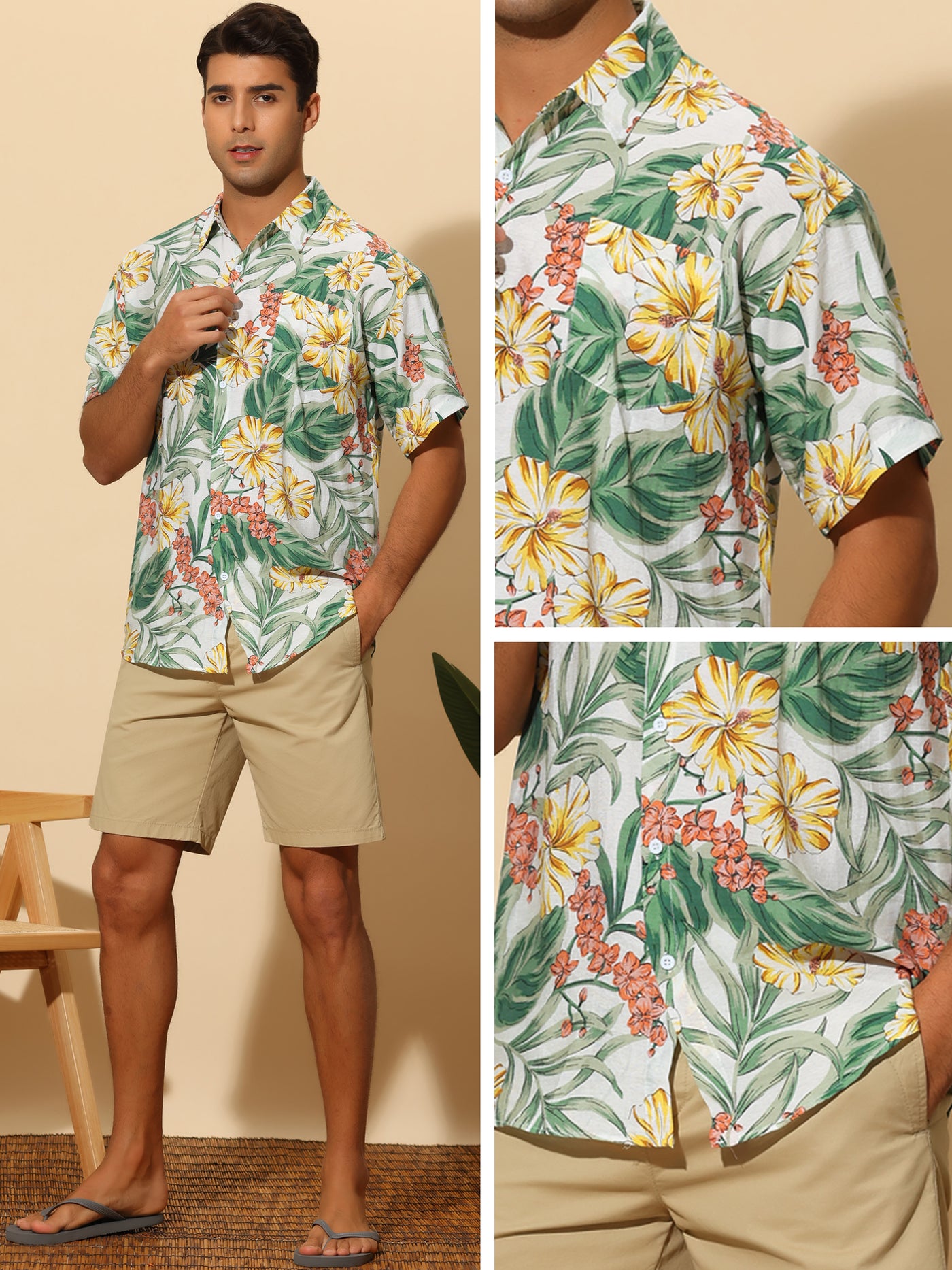 Bublédon Hawaiian Flower Shirt for Men's Short Sleeves Button Down Summer Beach Floral Shirts