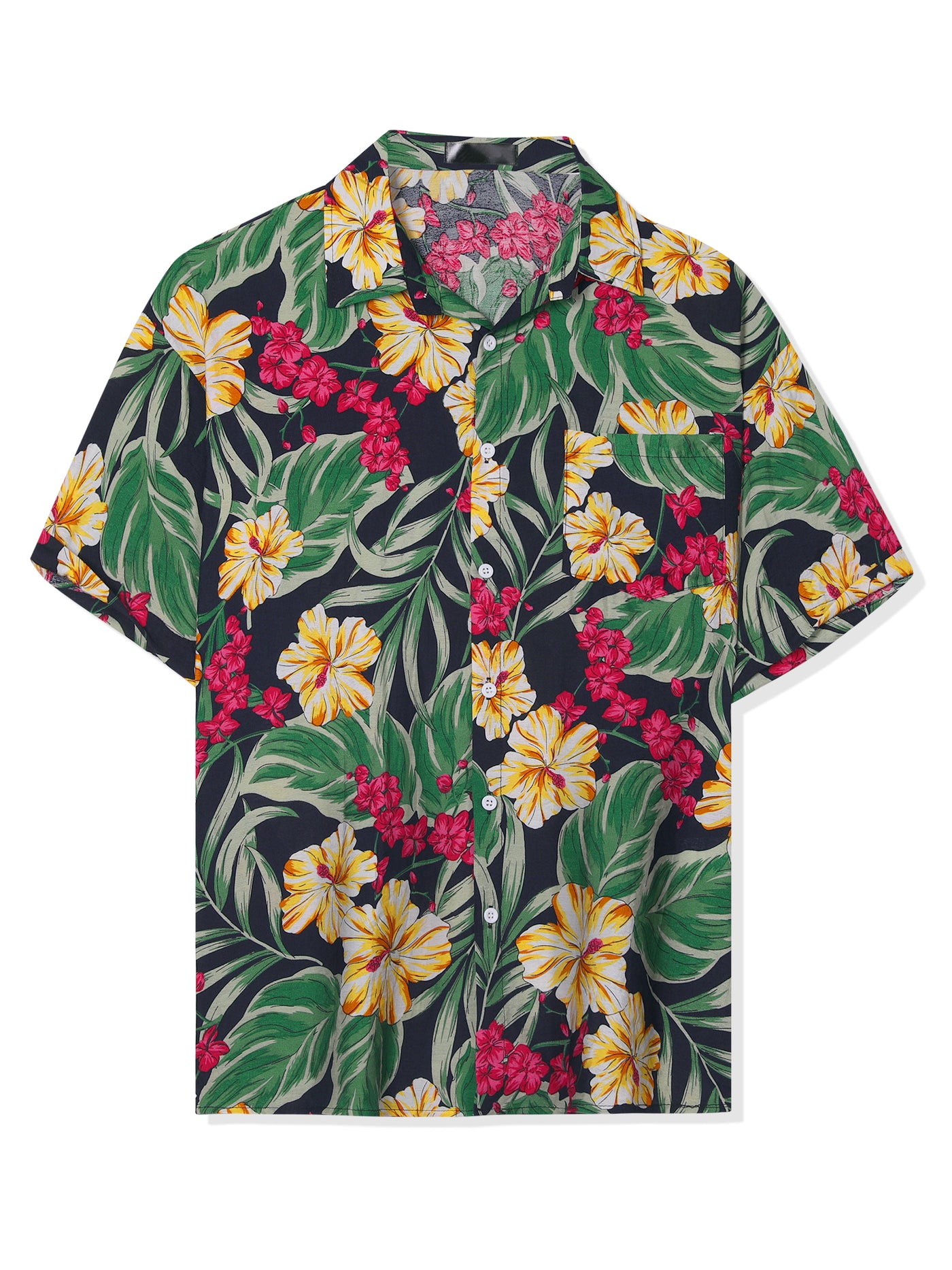 Bublédon Hawaiian Flower Shirt for Men's Short Sleeves Button Down Summer Beach Floral Shirts