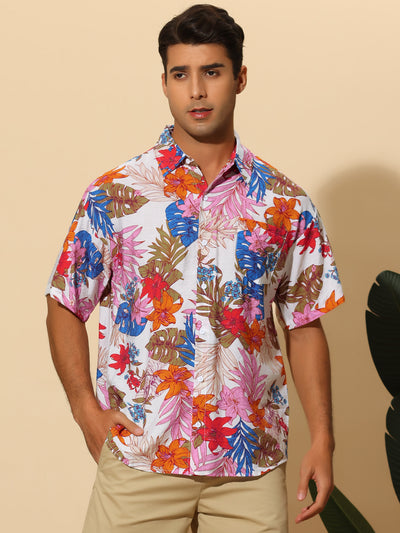 Hawaiian Flower Shirt for Men's Short Sleeves Button Down Summer Beach Floral Shirts