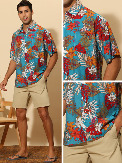 Hawaiian Flower Shirt for Men's Short Sleeves Button Down Summer Beach Floral Shirts