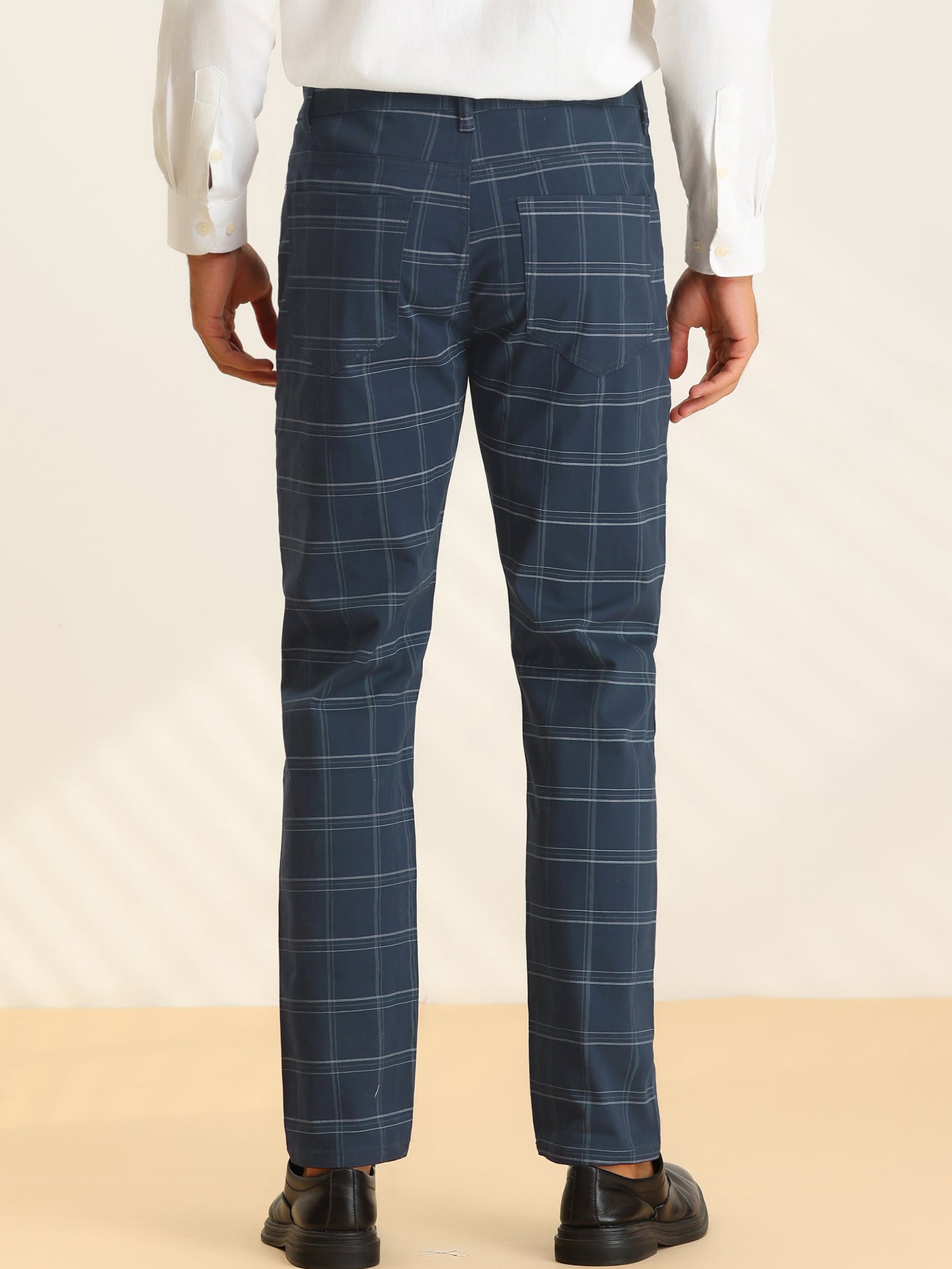 Bublédon Business Checked Trousers for Men's Straight Leg Flat Front Plaid Dress Pants